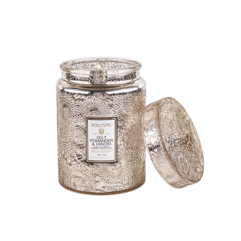 Voluspa Gilt Pomander & Hinoki Large Glass Jar 100timer