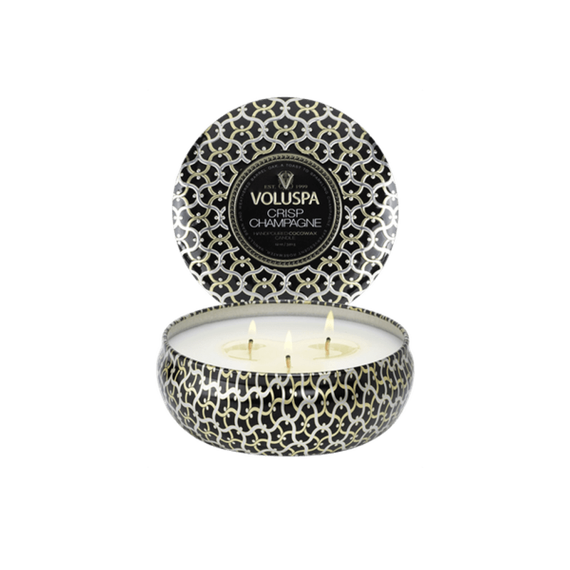 Voluspa Crisp Champagne 3-Wick Tin Candle 40timer