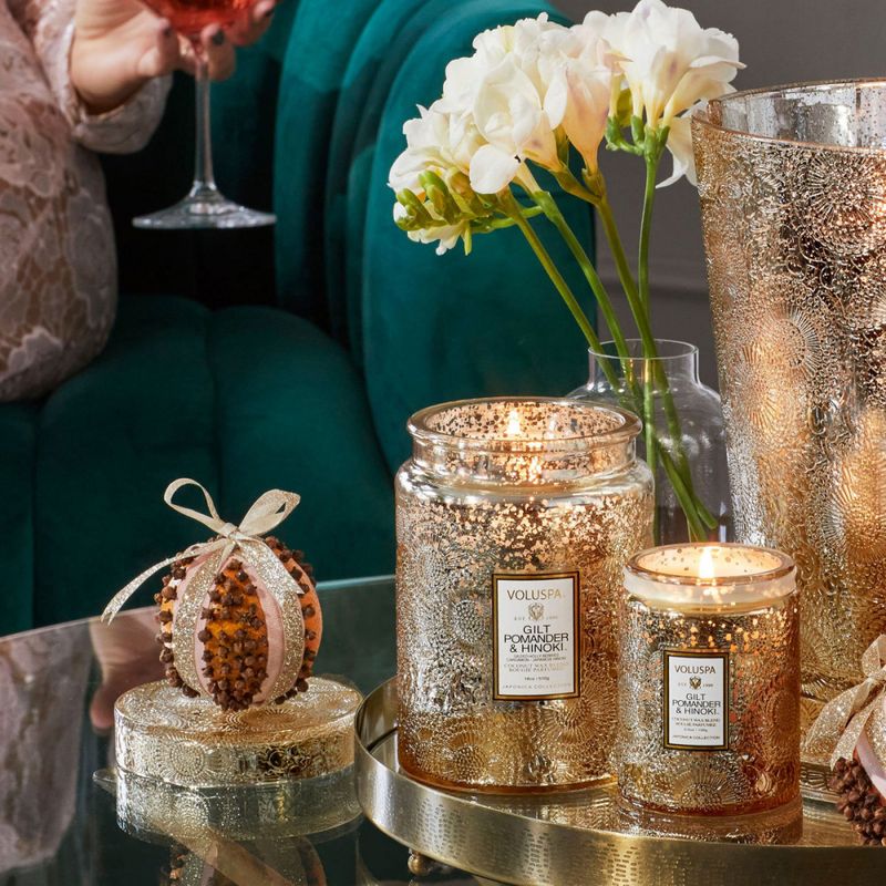 Voluspa Gilt Pomander & Hinoki Small Jar Candle 50timer